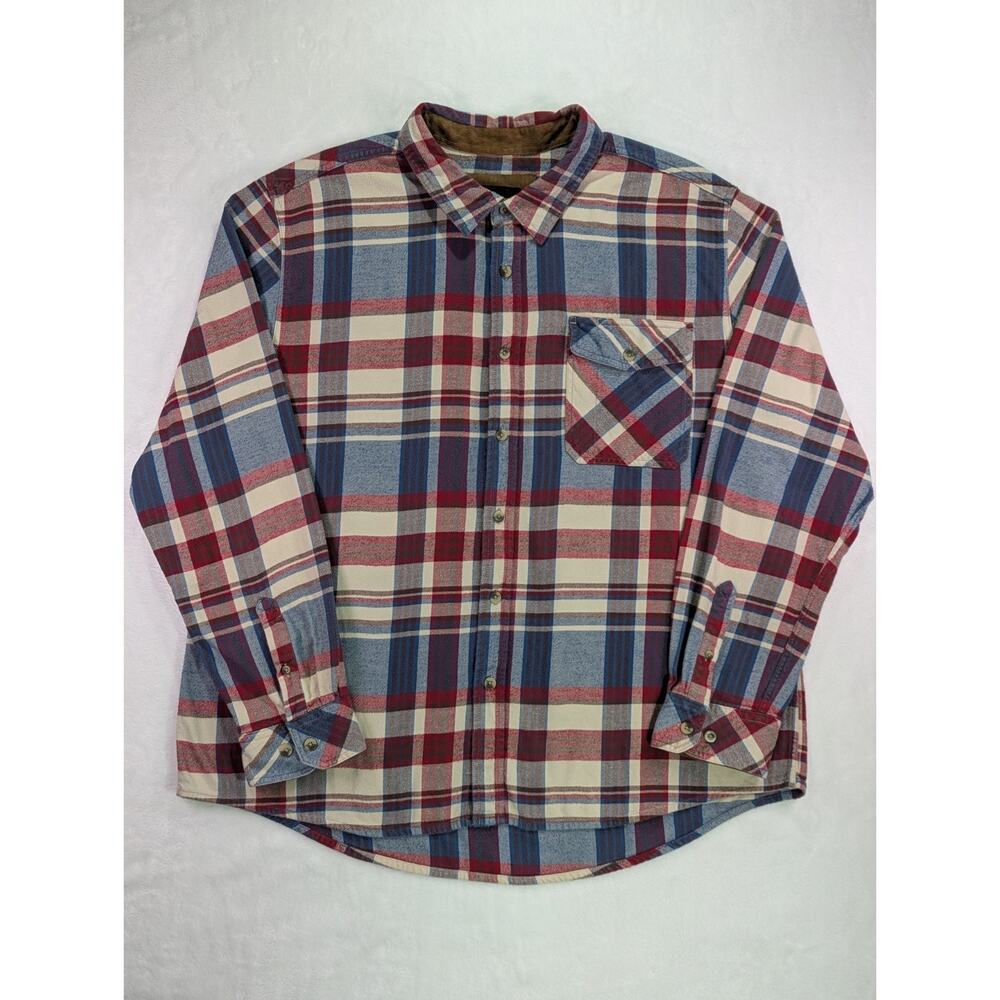 CQR Size 2XL Red,White,Blue,Brown Corduroy Flip Cuff 100% Cotton Flannel Shirt